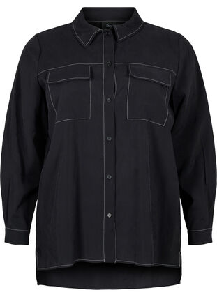 Skjorte med kontrastsømmer, Black, Packshot image number 0
