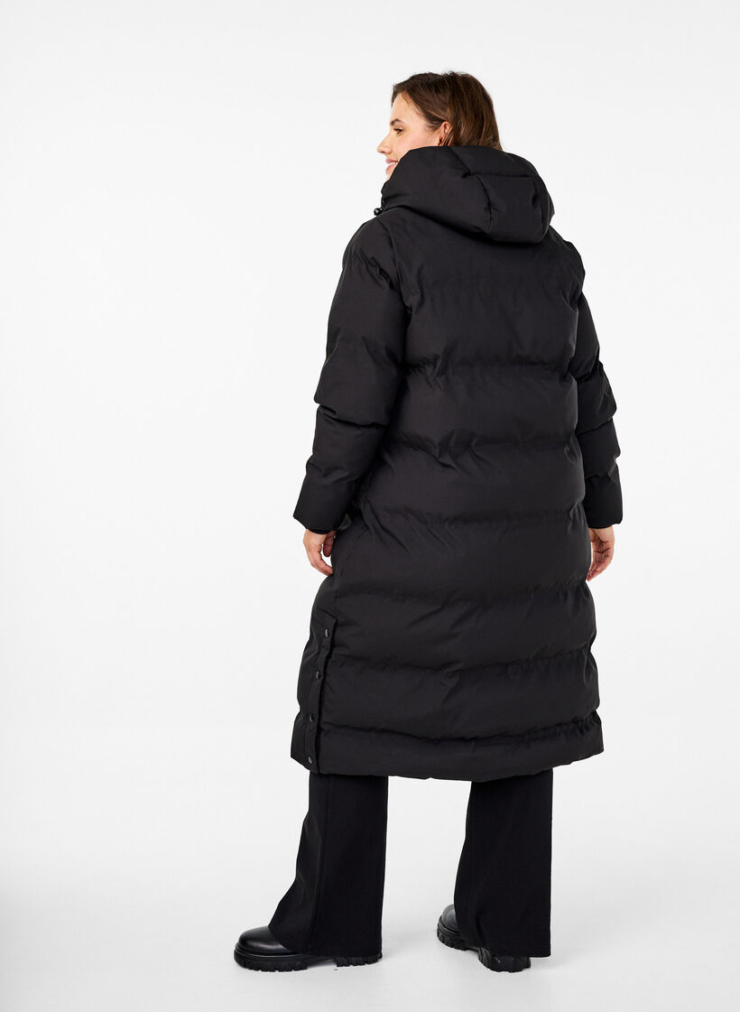 Lang vinterk&aring;pe med hette, Svart, Model image number 1