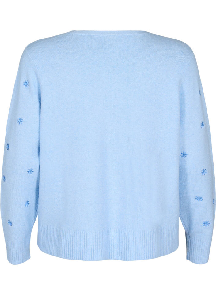 Strikket cardigan med knytedetaljer og broderi, Cashmere Blue Comb, Packshot image number 1