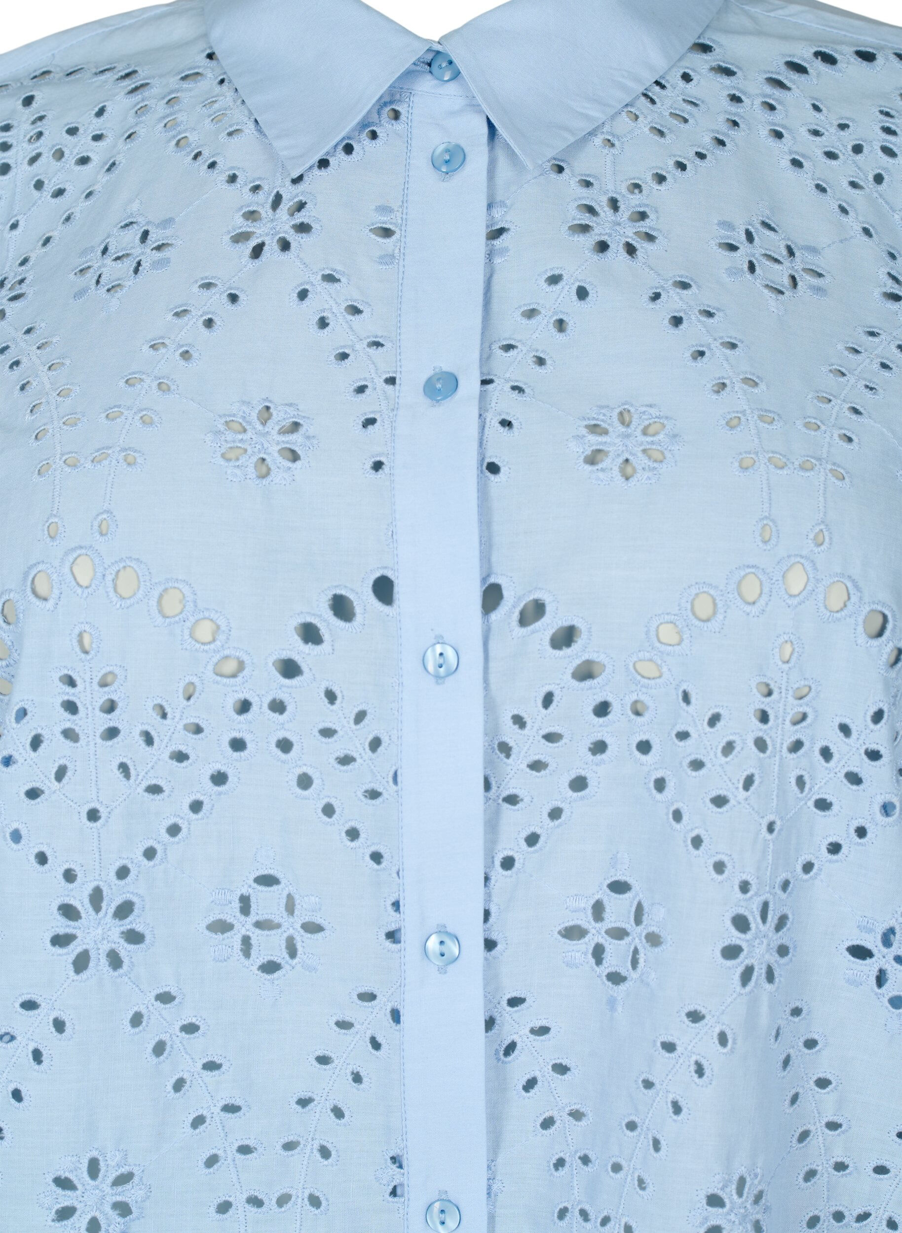 Zizzi Bomullsskjorte med engelsk broderi, Chambray Blue, Packshot image number 2