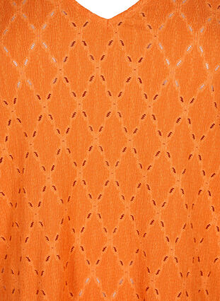 Bluse med V-hals og hullmønster, Carrot, Packshot image number 2