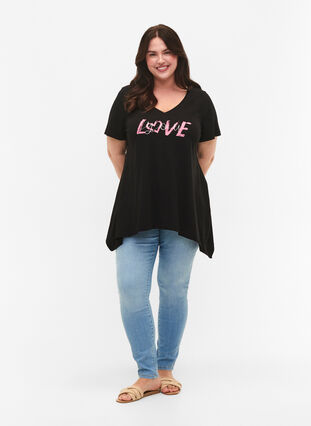 T-skjorte i bomull med korte ermer, Black LOVE, Model image number 2