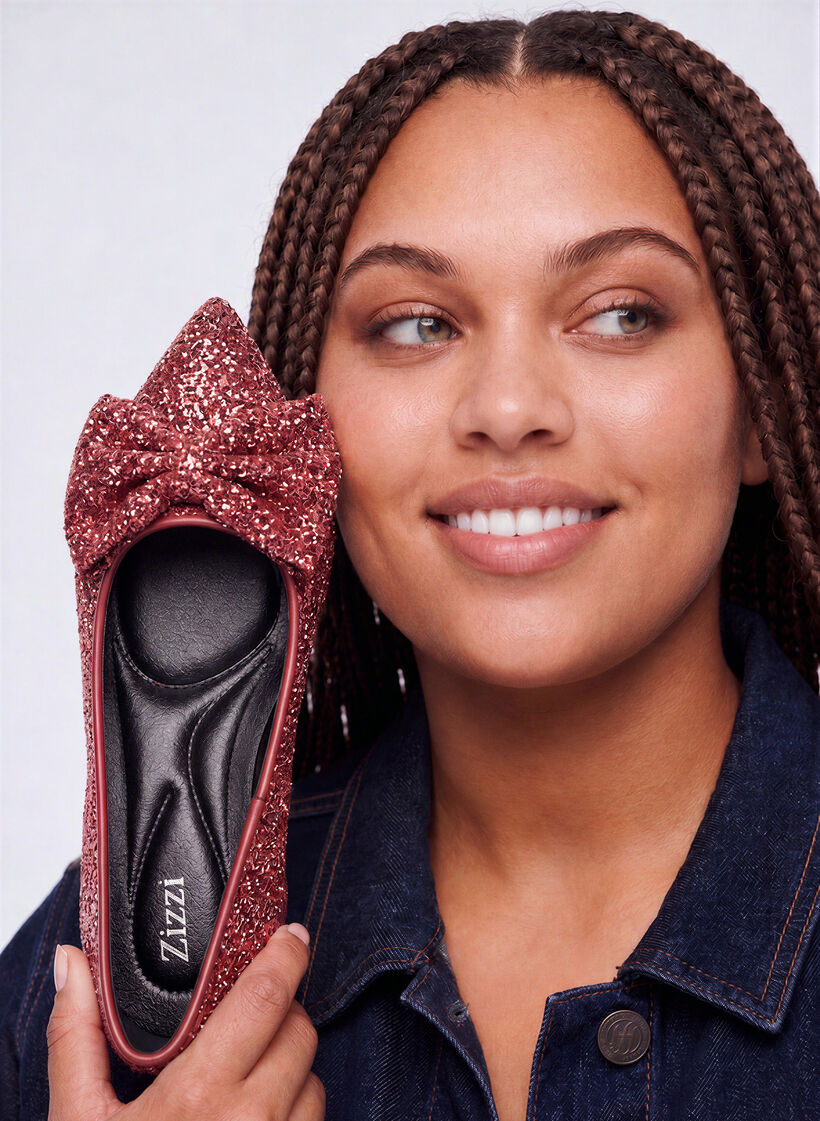 Glitterpumps med sl&oslash;yfe, R&oslash;d, Image image number 0
