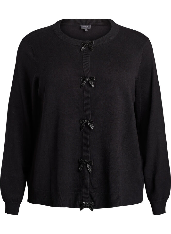 Cardigan med perleb&aring;ndbroderte sl&oslash;yfer og trykknapper, Svart, Packshot image number 0