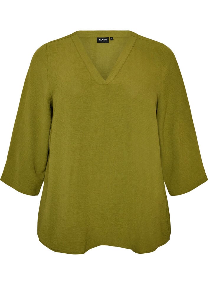 Bluse med 3/4 ermer, Gr&oslash;nn, Packshot image number 0