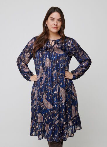 Langermet kjole med mønster og A-form, Paisley Foil, Model image number 0