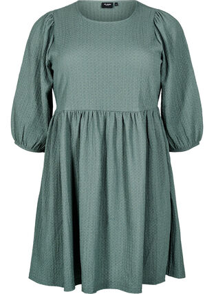 Zizzi FLASH - Kort kjole med tekstur og 3/4 ermer, Balsam Green, Packshot image number 0