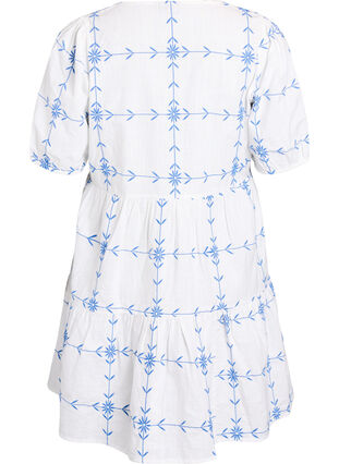 Zizzi Kort kjole med V-hals og broderi, Hvit, Packshot image number 1