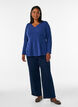 Jersey bluse med ribbet tekstur og A-linje passform, Bl&aring;, Model image number 1
