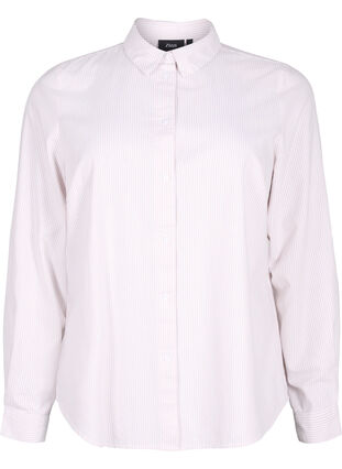 Langermet bomullsskjorte, White Taupe Stripe, Packshot image number 0