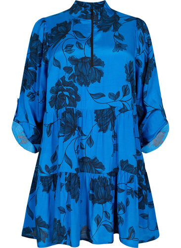 Blomstrete viskosetunika med 3/4-ermer, Blue Flower AOP, Packshot image number 0