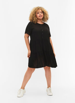 Kortermet viskosekjole med A-form, Black, Model image number 2