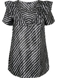 Stripete tunika med frynser, Black/White Stripes