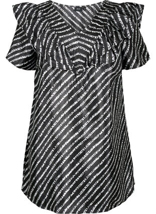 Stripete tunika med frynser, Black/White Stripes, Packshot image number 0