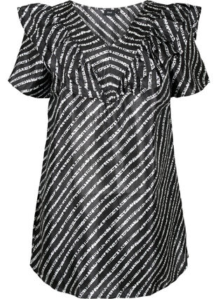 Zizzi Stripete tunika med frynser, Black/White Stripes, Packshot image number 0