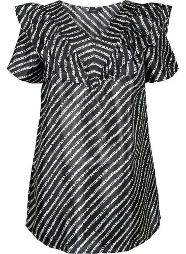 Stripet tunika med franser, Black/White Stripes, Packshot image number 0