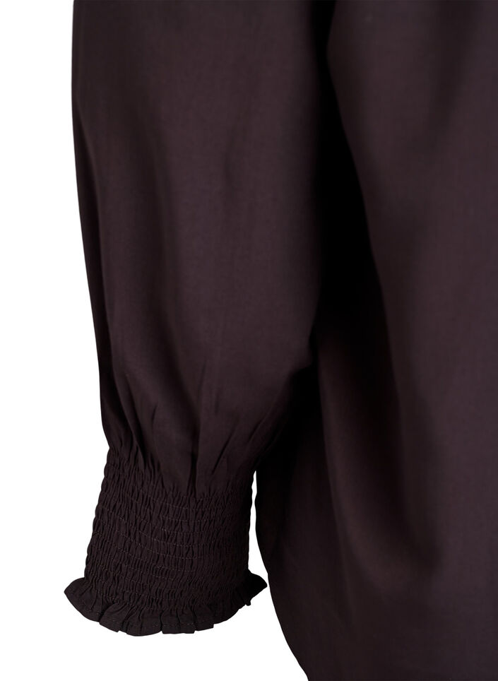 Bluse med rysjekrage og rynking, Brun, Packshot image number 3