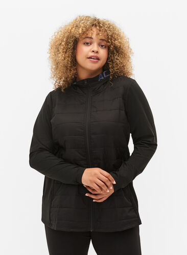 Treningsjakke med quilt og hette, Black, Model image number 0