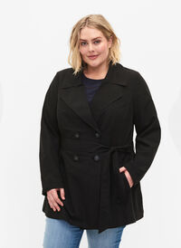 Trenchcoat med belte og lommer, Black, Model