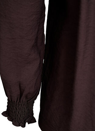 Zizzi Viskosebluse med smock og rynkede detaljer, Brun, Packshot image number 3