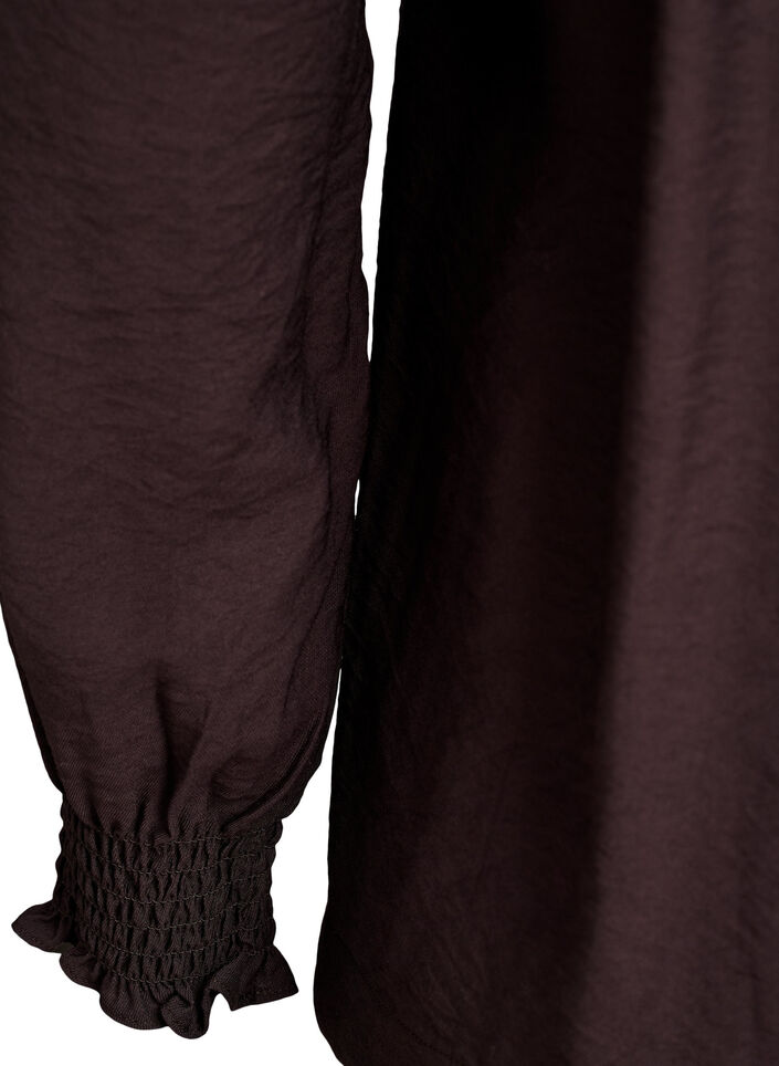 Viskosebluse med smock og rynkede detaljer, Brun, Packshot image number 3