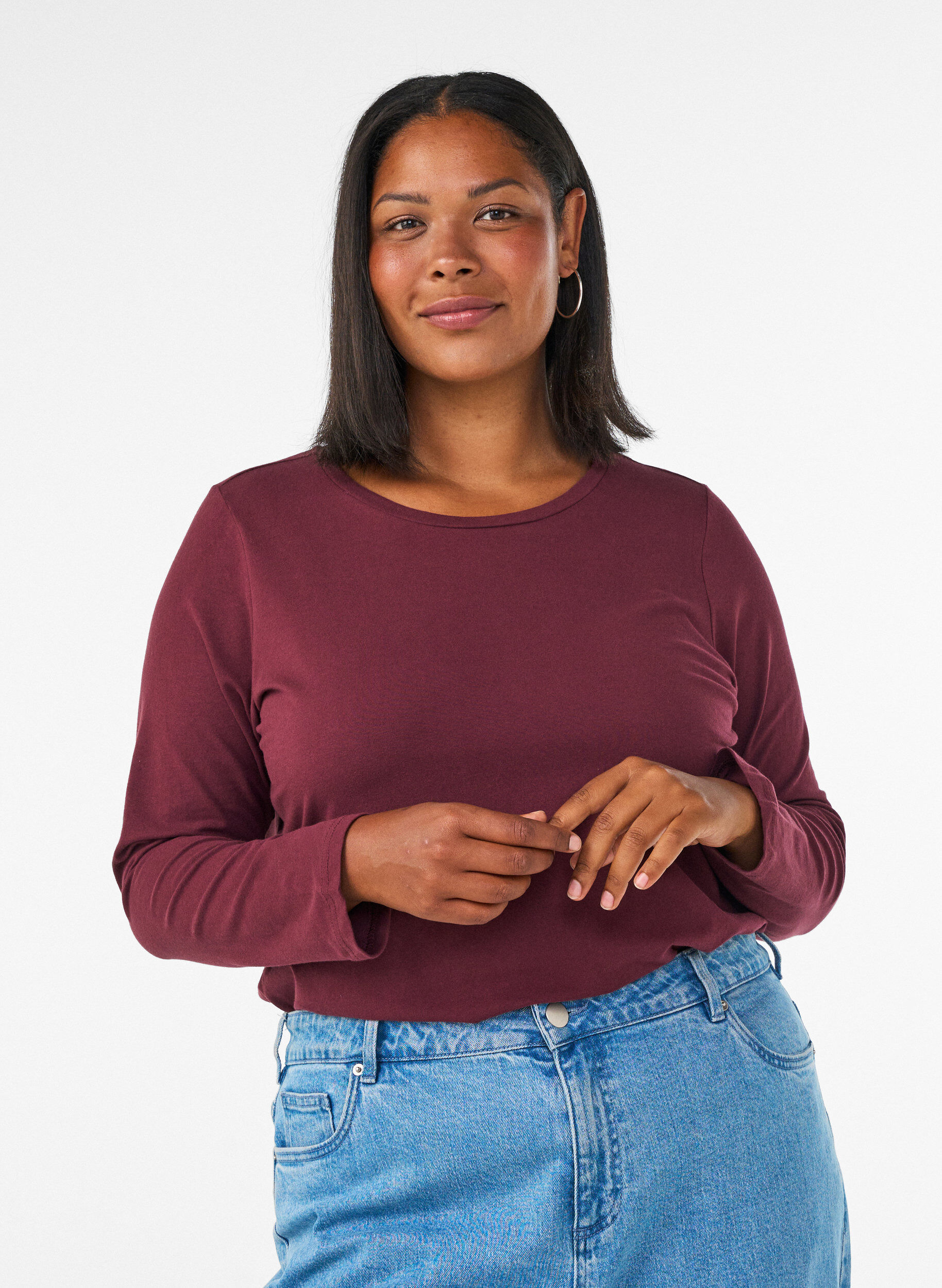 Basis jersey bluse med lange ermer, R&oslash;d, Model