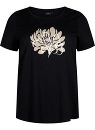 T-skjorte med motiv, Black w. Flower
