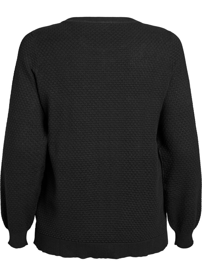 Strikkebluse i bomull med strukturmønster, Svart, Packshot image number 1