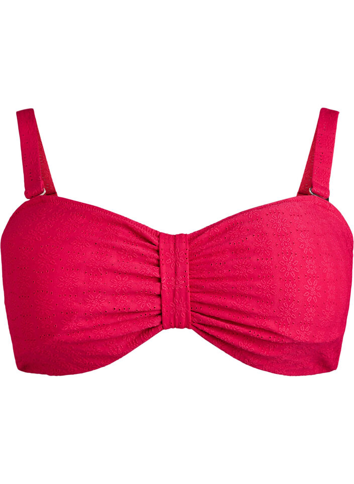 Bandeau bikinitopp med teksturert m&oslash;nster og avtakbare stropper, Rosa, Packshot image number 0