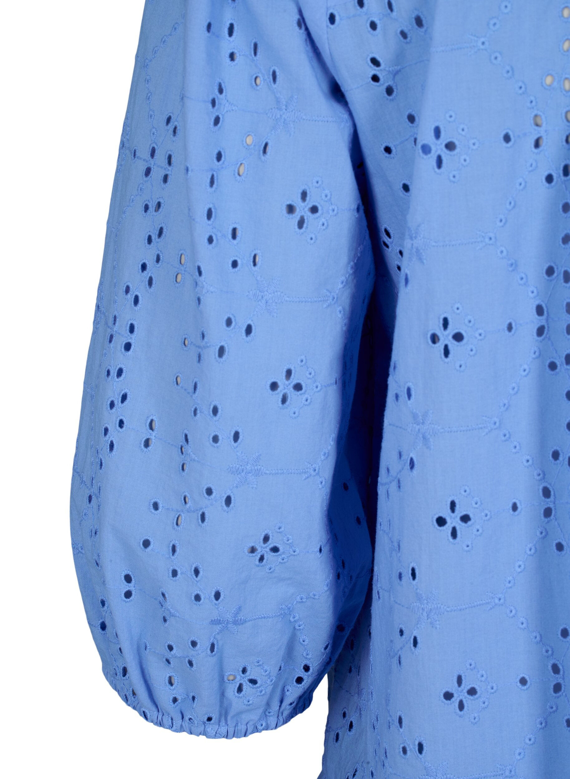 Zizzi Skjortekjole i bomull med engelsk broderi, Marina, Packshot image number 3