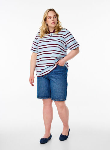 Zizzi Kortermet poloskjorte, Blå, Model image number 1