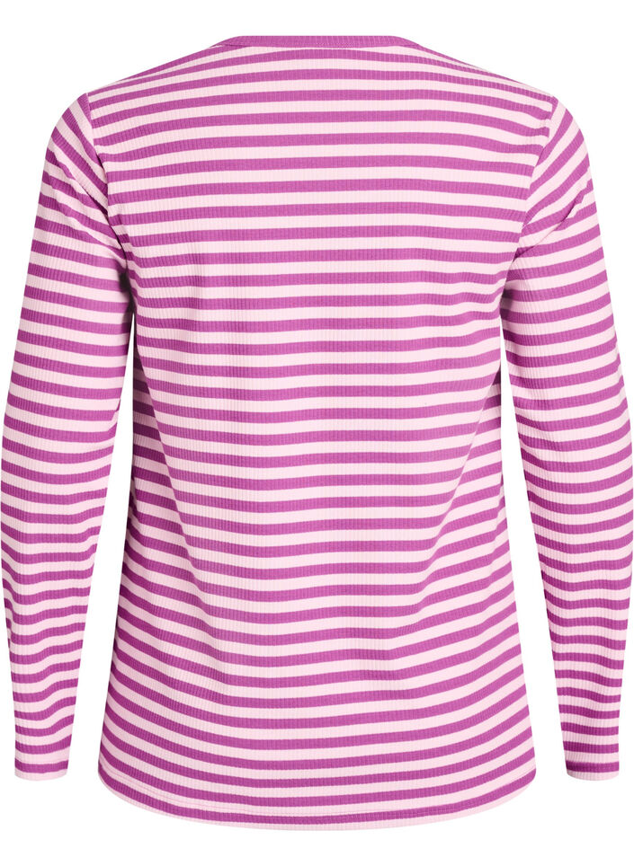 Stripete bluse med lange ermer, Lilla, Packshot image number 1