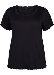 Kortermet pysjamasgenser med blondekant, Black