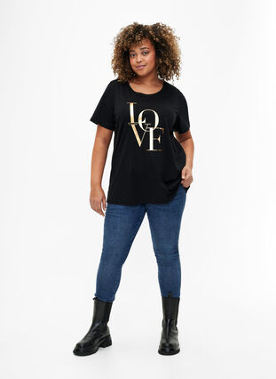 T-skjorte i bomull med gullfarget tekst, Black w. Gold Love, Model image number 2