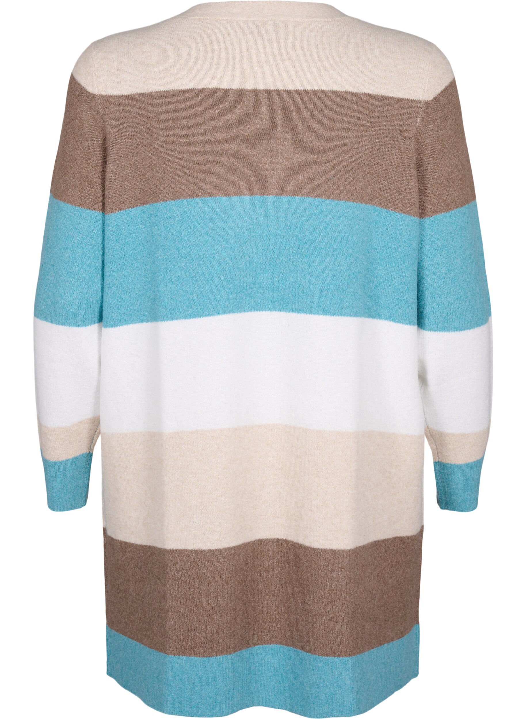 Zizzi Lang cardigan med &aring;pen front, Reef Waters Mel Comb, Packshot image number 1
