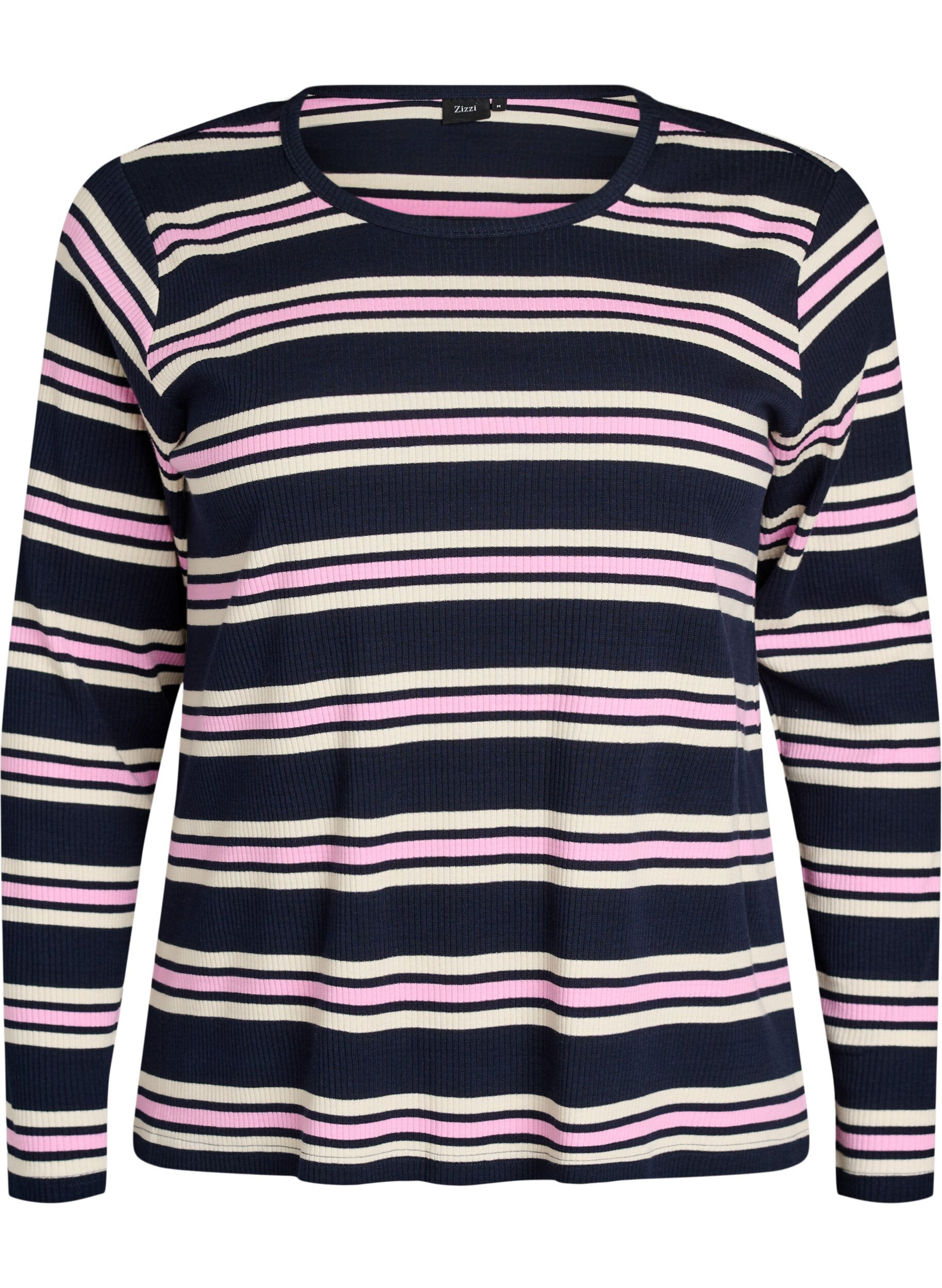 Langermet nattopp i ribbestrikket jersey med striper