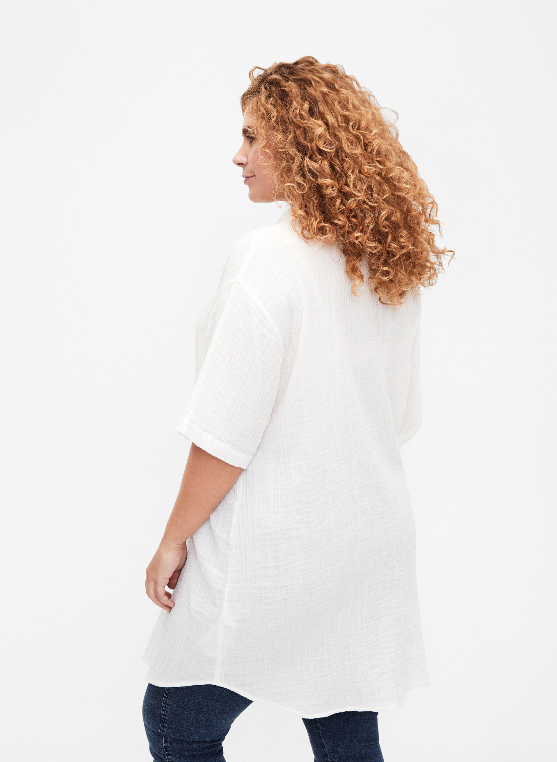 Zizzi Kortermet skjorte med knapper, Off-White, Model image number 1