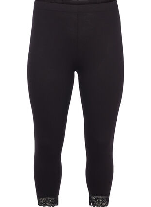 Basis 3/4-leggings med blondekant, Black, Packshot image number 0