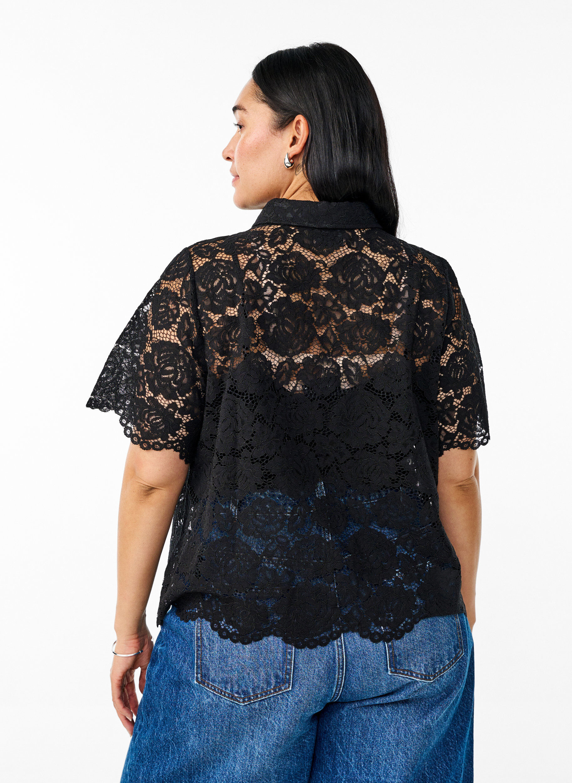 ZizziSkjortebluse i blonde med perleknapper, Svart, Model image number 2