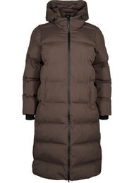 Lang vinterkåpe med hette, Chocolate Brown