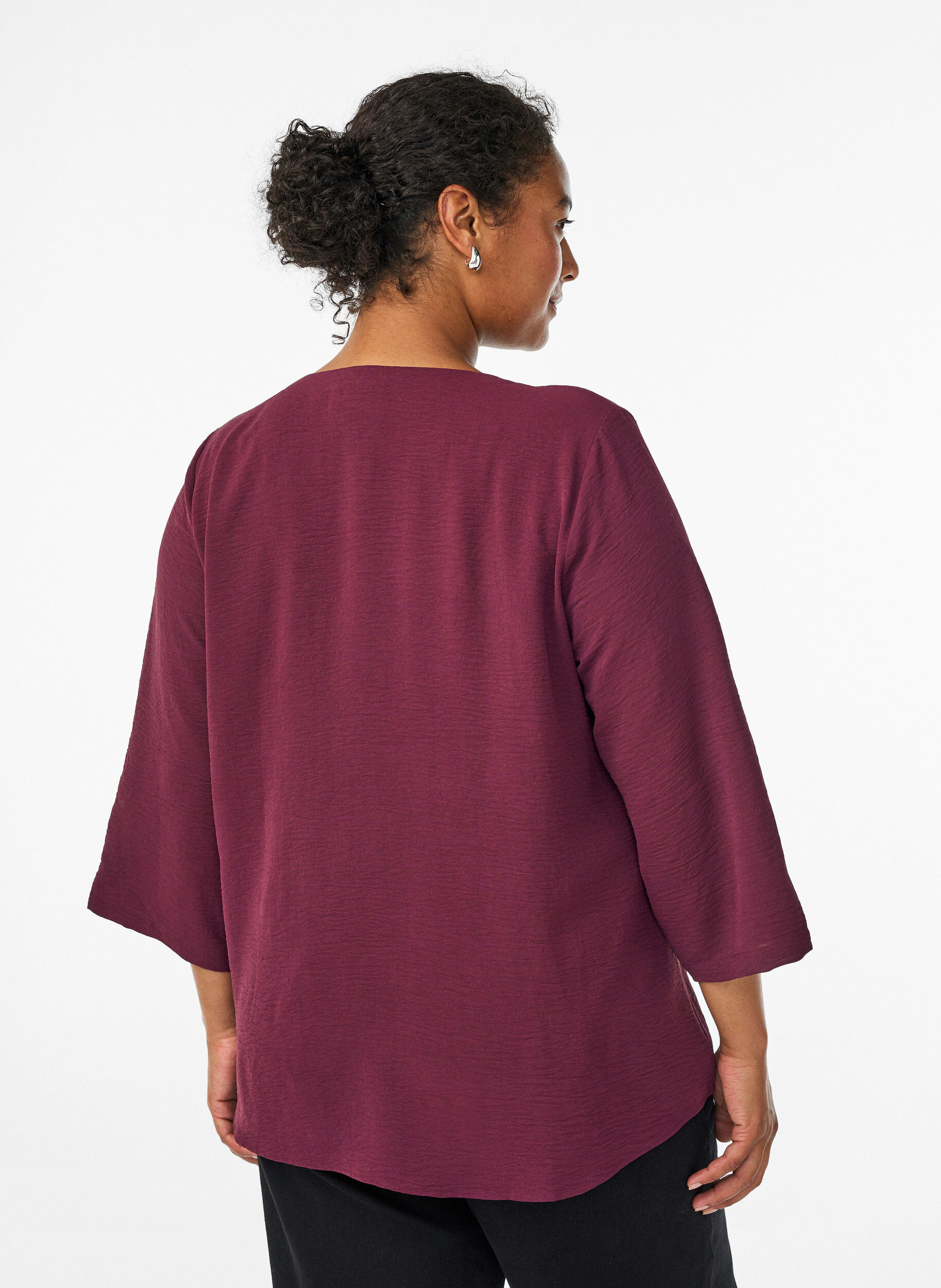 Zizzi FLASH - Bluse med 3/4 ermer, M&oslash;rk Bordeaux, Model image number 2