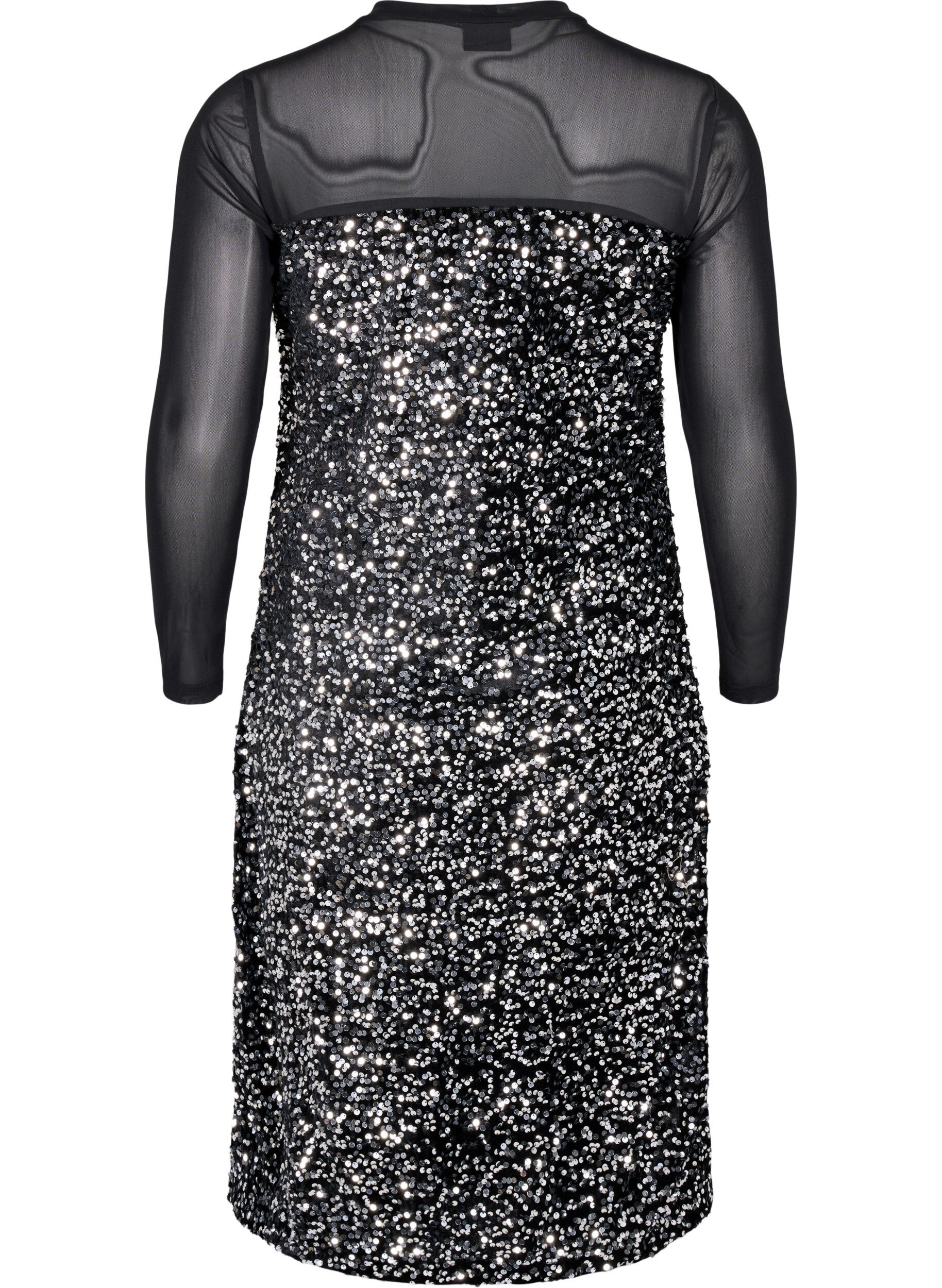 Zizzi Glitterkjole med paljetter, Black w. Silver, Packshot image number 1