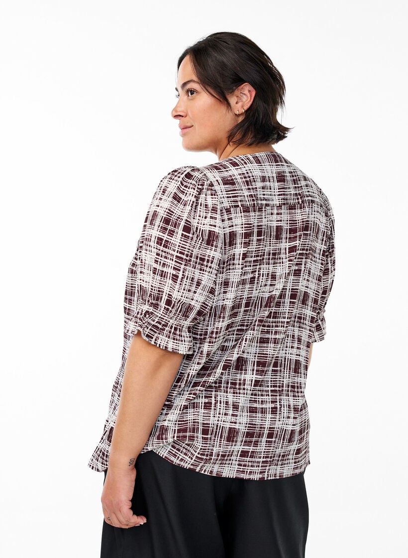 Skjortebluse med 1/2 ermer, M&oslash;rk Bordeaux, Model image number 2