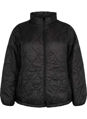 Quiltet jakke med glidelås og lommer, Black, Packshot image number 0
