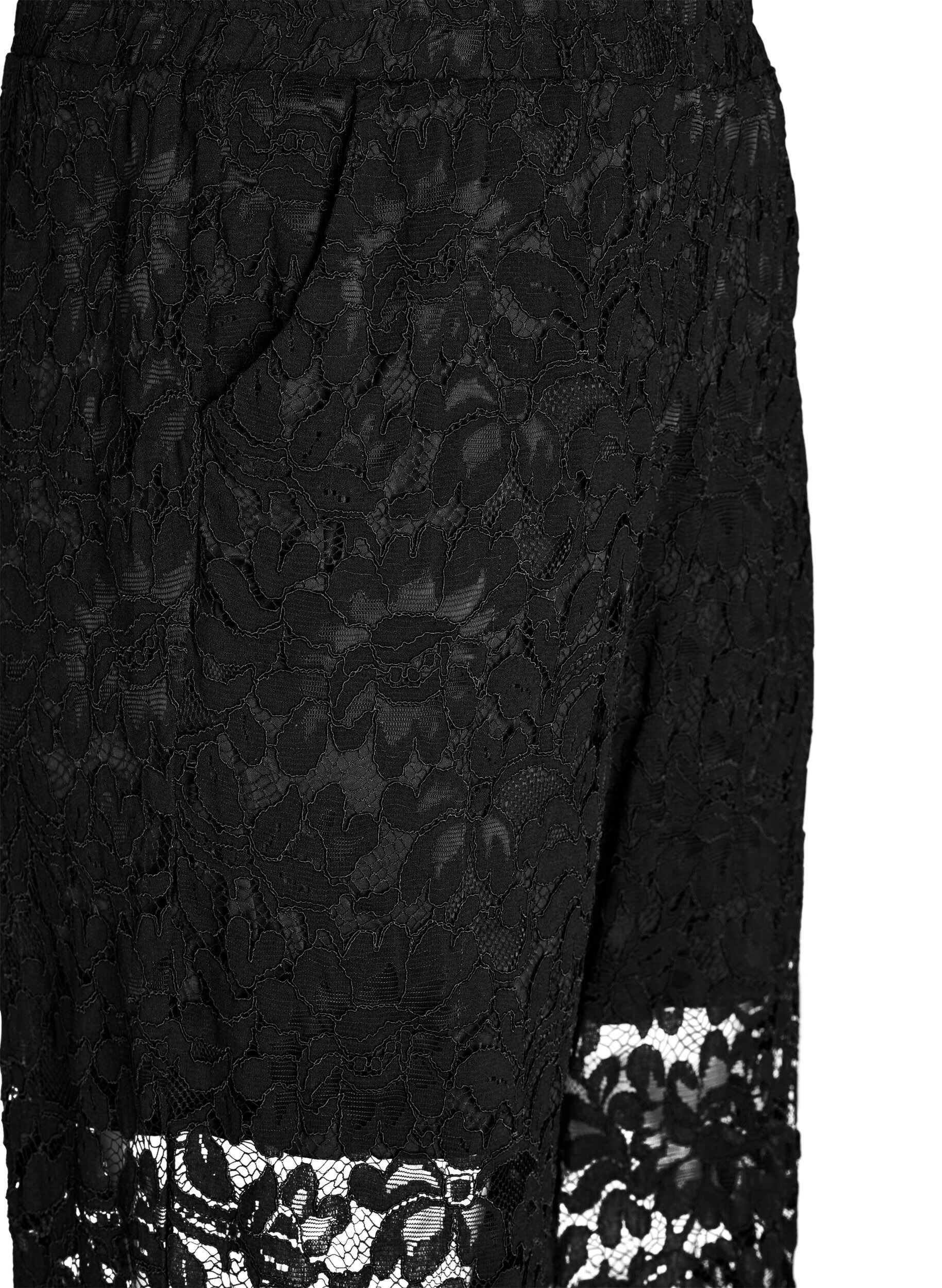 Zizzi Bukser med h&oslash;y midje, rette ben og blonder, Svart, Packshot image number 2