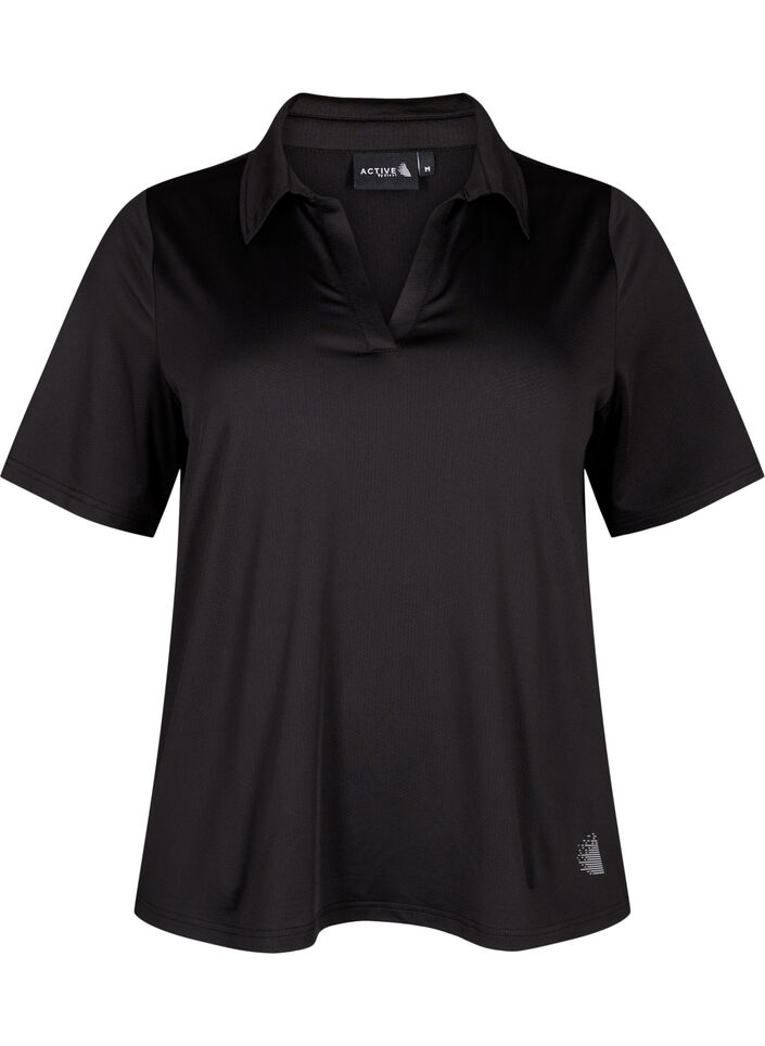 Polo-T-skjorte med V-hals, Black, Packshot image number 0