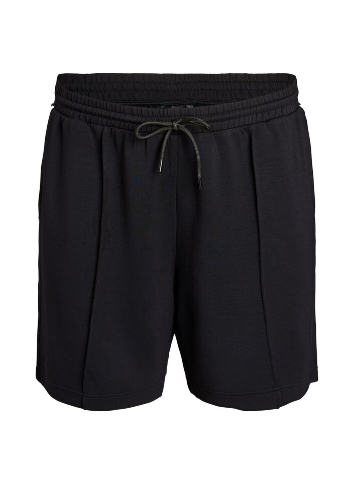 Shorts med h&oslash;y midje og stripete detaljer, Svart, Packshot image number 0