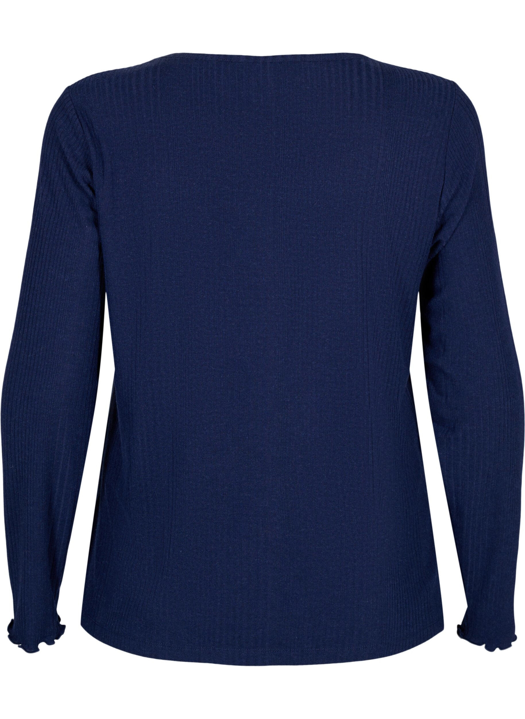 Zizzi Bluse med lange ermer og stripete m&oslash;nster, Night Sky Mel., Packshot image number 1