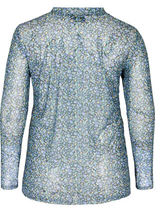 Bluse i mesh med blomstermønster, Black AOP, Packshot image number 1