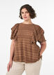 Bluse med smockstruktur og volangermer, Brun, Model image number 0